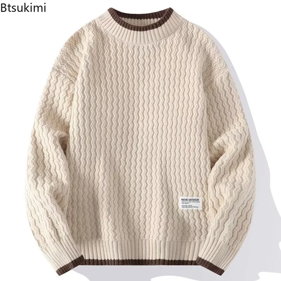 2025 Autumn/Winter Men Sweater Solid Color Round Neck Long Sleeve Versatile Knitted Pullover Top Trendy Loose Lazy Sweater Coat