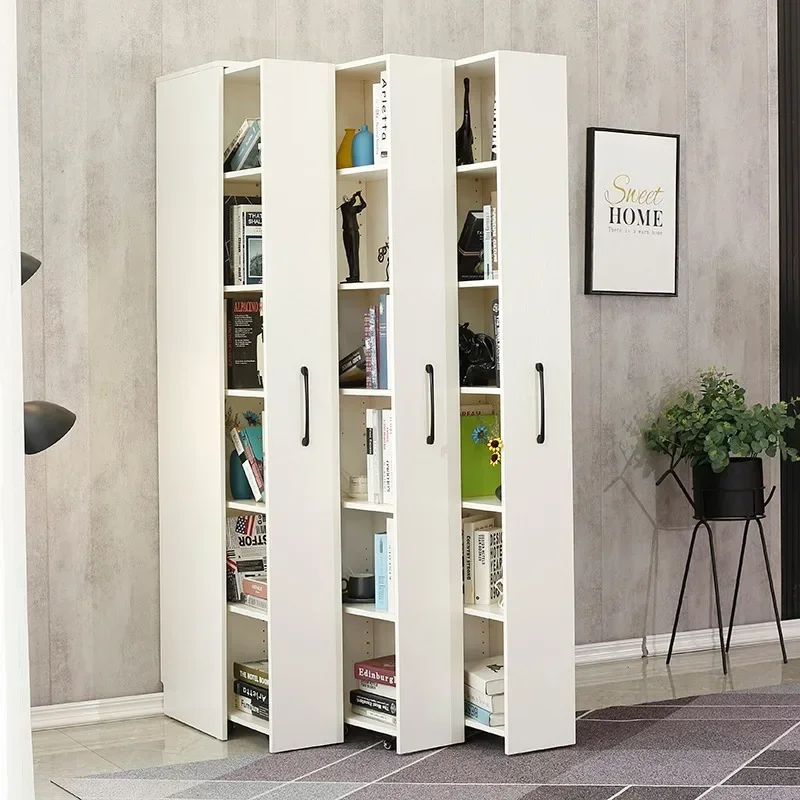 Pine Bookcase Push-Pull Dust-Proof Bookshelf Children\'s Wheeled Bookcase Drawer-Type Removable Storage Cabinet Locker