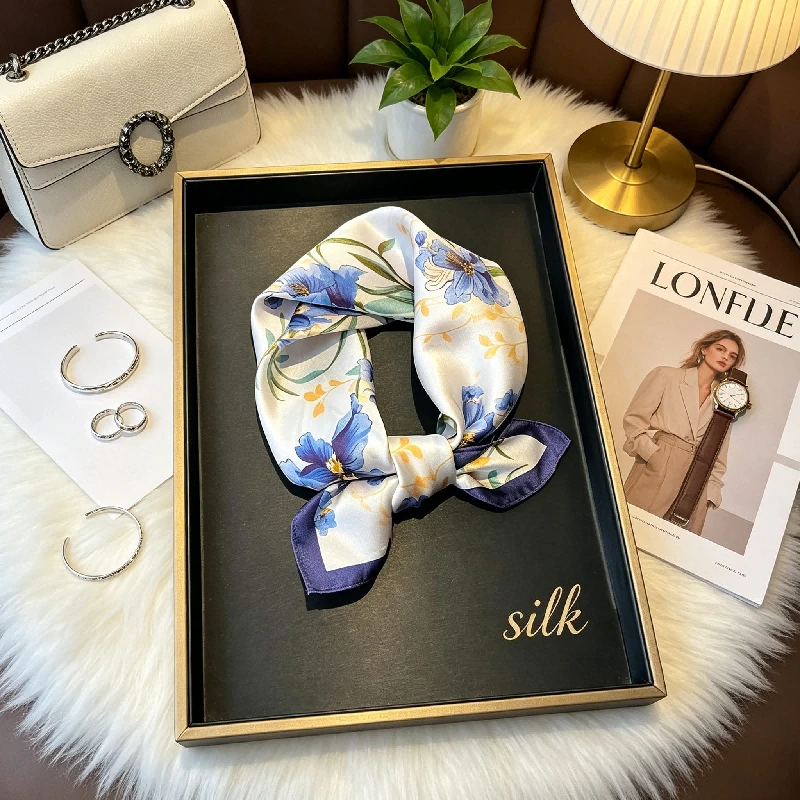 

Silk Korean Thin Versatile Square Scarf Mulberry Silk Sunscreen Braided Hair Decorative Scarf Internet Celebrity Small Scarf