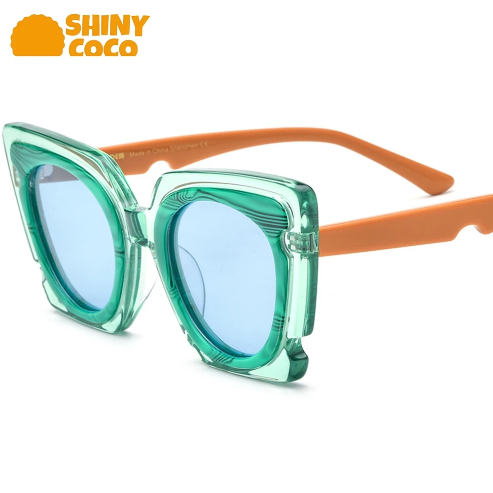 

ShinyCoCo Luxury Brand New Color Blocked Sheet Cat Eye Sunglasses, Polarized Sunglasses Star Style Driving Oddball Glasses
