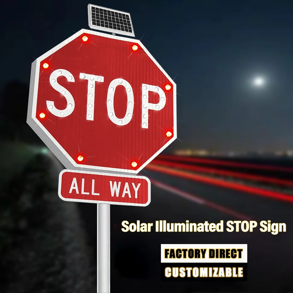 Solar Powered 50000 Hours Lifespan Flashing LED Stop Traffic Sign Portable School Crossing Warning Sign For Road Safety