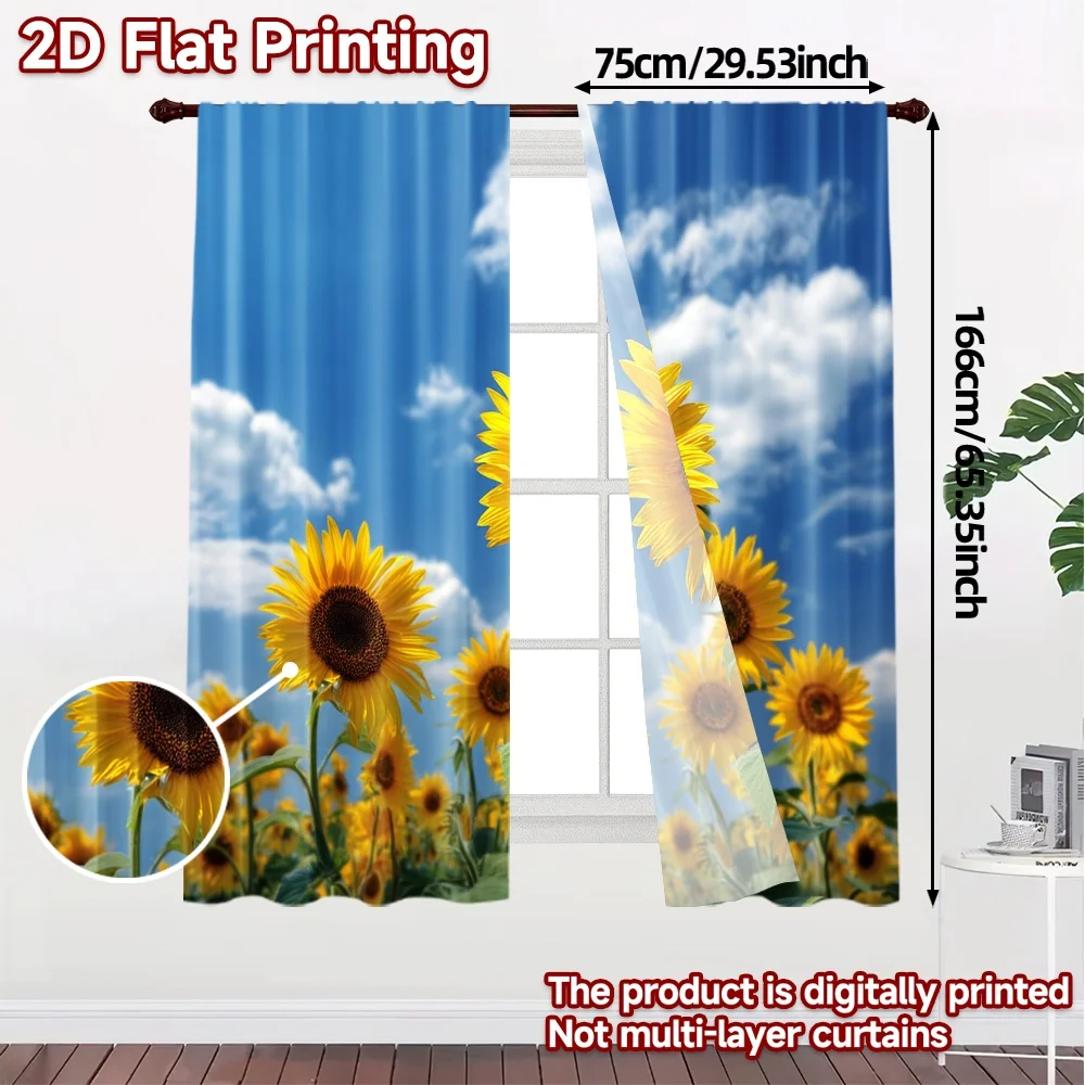 2pcs, 2D FLAT PRINTING Curtains (Without Rod) Sunflower Bliss Modern Curtain Fabric Versatile Polyester Fabric Curtains Outdoor