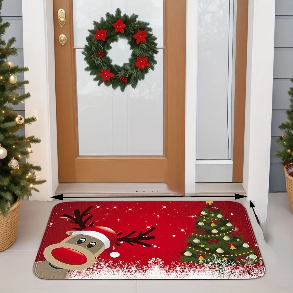 Christmas Festive Red Reindeer Welcome Door Mats Home Decor Carpet for Living Room Kitchen Hallway Balcony Rugs Xmas Decorations