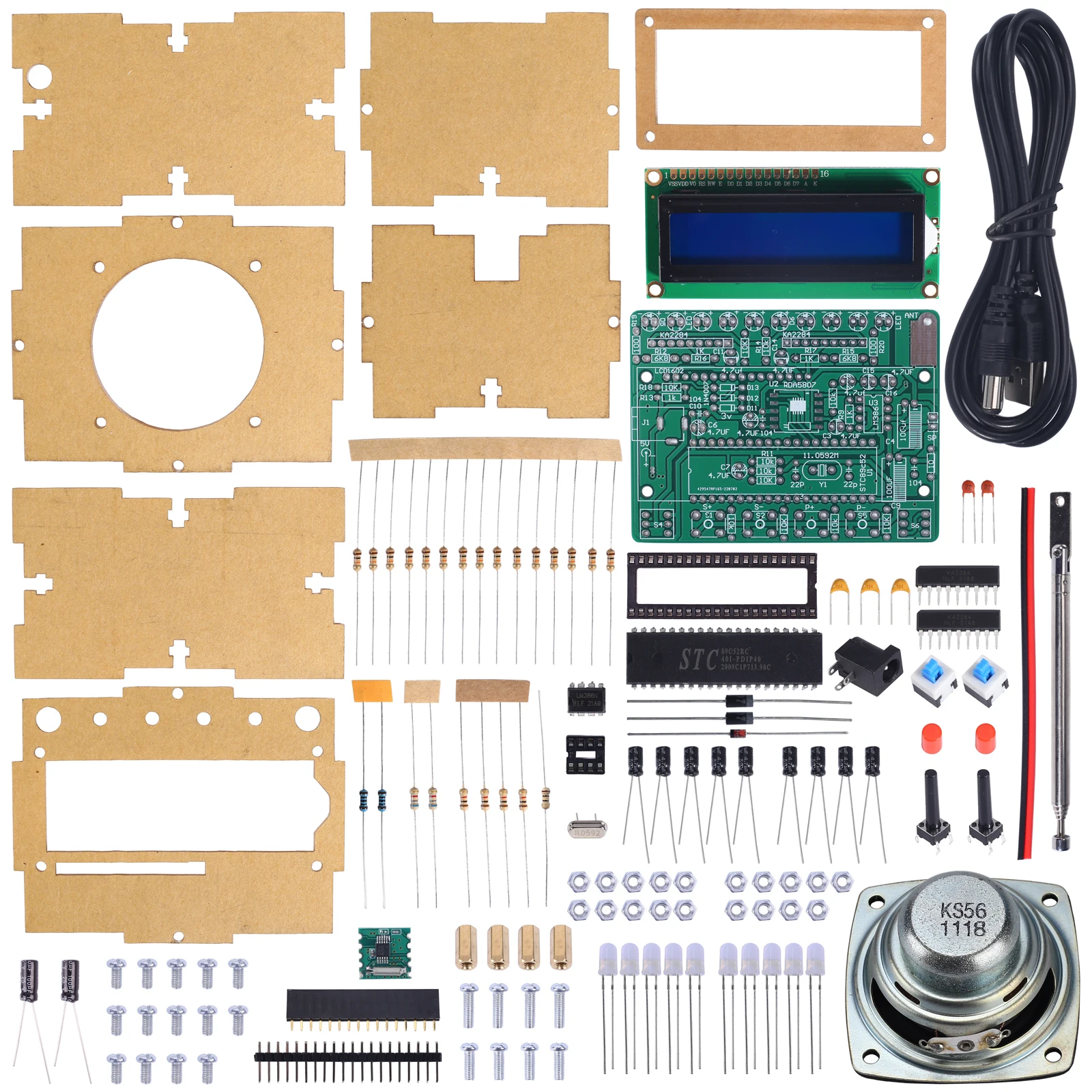 DIY Electronic Kit FM Radio Module 87-108MHz Wireless Receiver Soldering Practice LCD Display STC89C52 Control 5W 8ohm Speaker