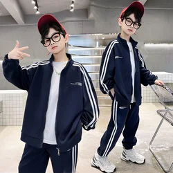 Spring Autumn Boys Navy Striped Zip Sweatshirt Coats+Sweatpant Sets School Kids Tracksuit Children Outfit Jogging Suit 5-16 Yrs