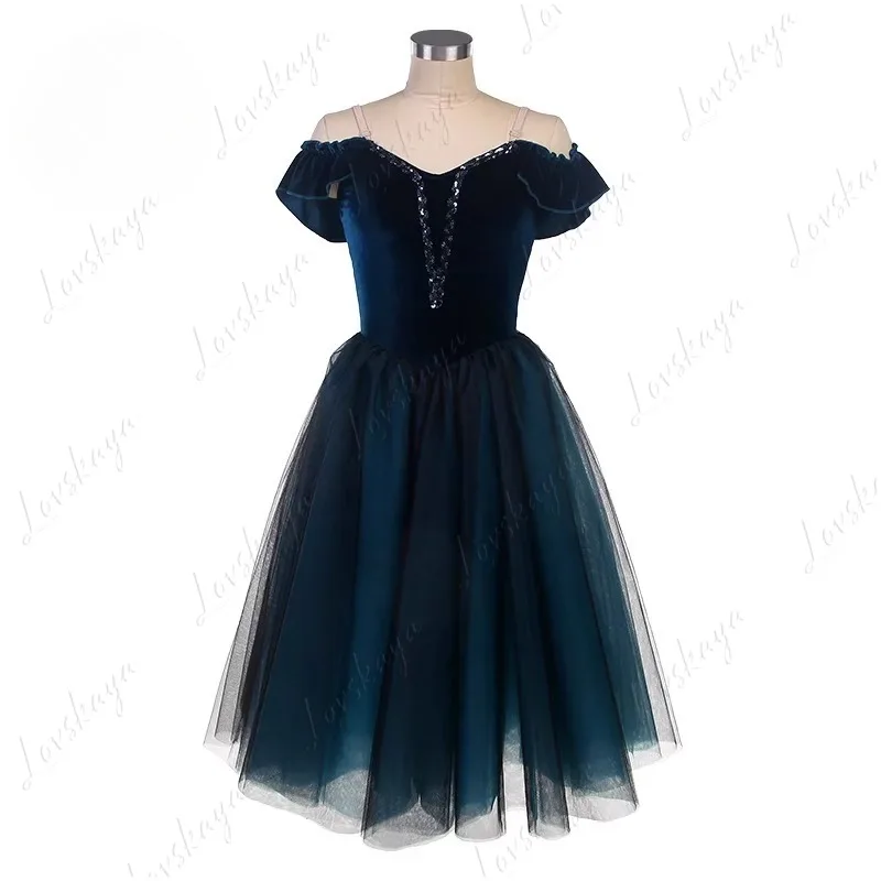 

Новый балетный наряд для взрослых, конкурсный костюм, профессиональная пышная юбка, балетное платье, темно-синий