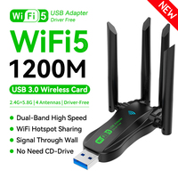 Dual Band 1200Mbps WiFi USB Adapter 2.4G/5.8Ghz Wi-Fi5 Dongle 4 Antenna USB3.0 Wireless Receiver For PC/Laptop No CD Driver Free