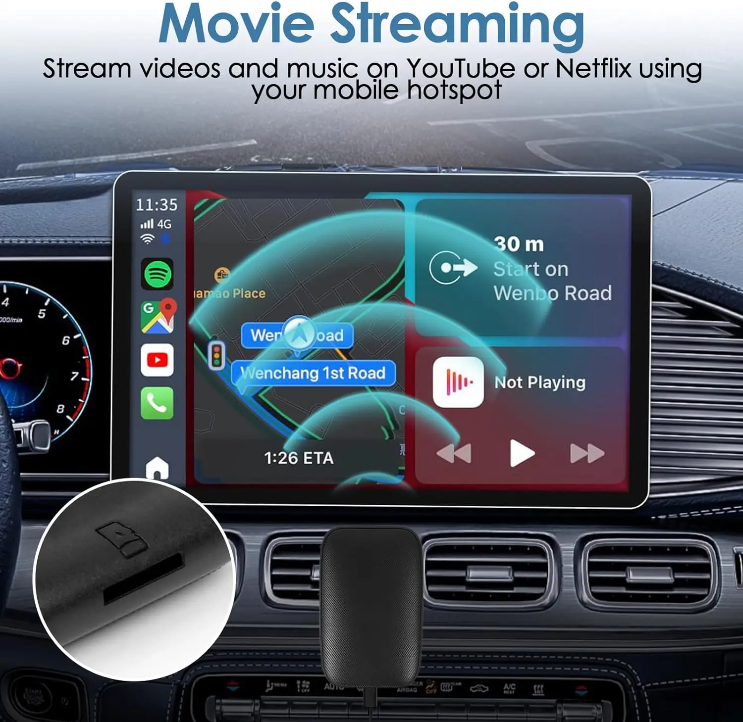 Wireless CarPlay & Android Auto AI Box Lite - Factory Wired CarPlay Cars | Netflix, YouTube Gmail Wired CarPlay & Android Auto