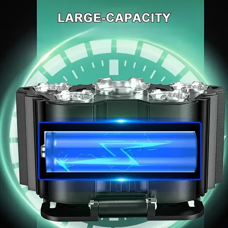 Lampada frontale portatile da esterno a 5 LED con batteria incorporata, ricaricabile, lampada frontale da lavoro per viaggiare, campeggio, pesca, caccia