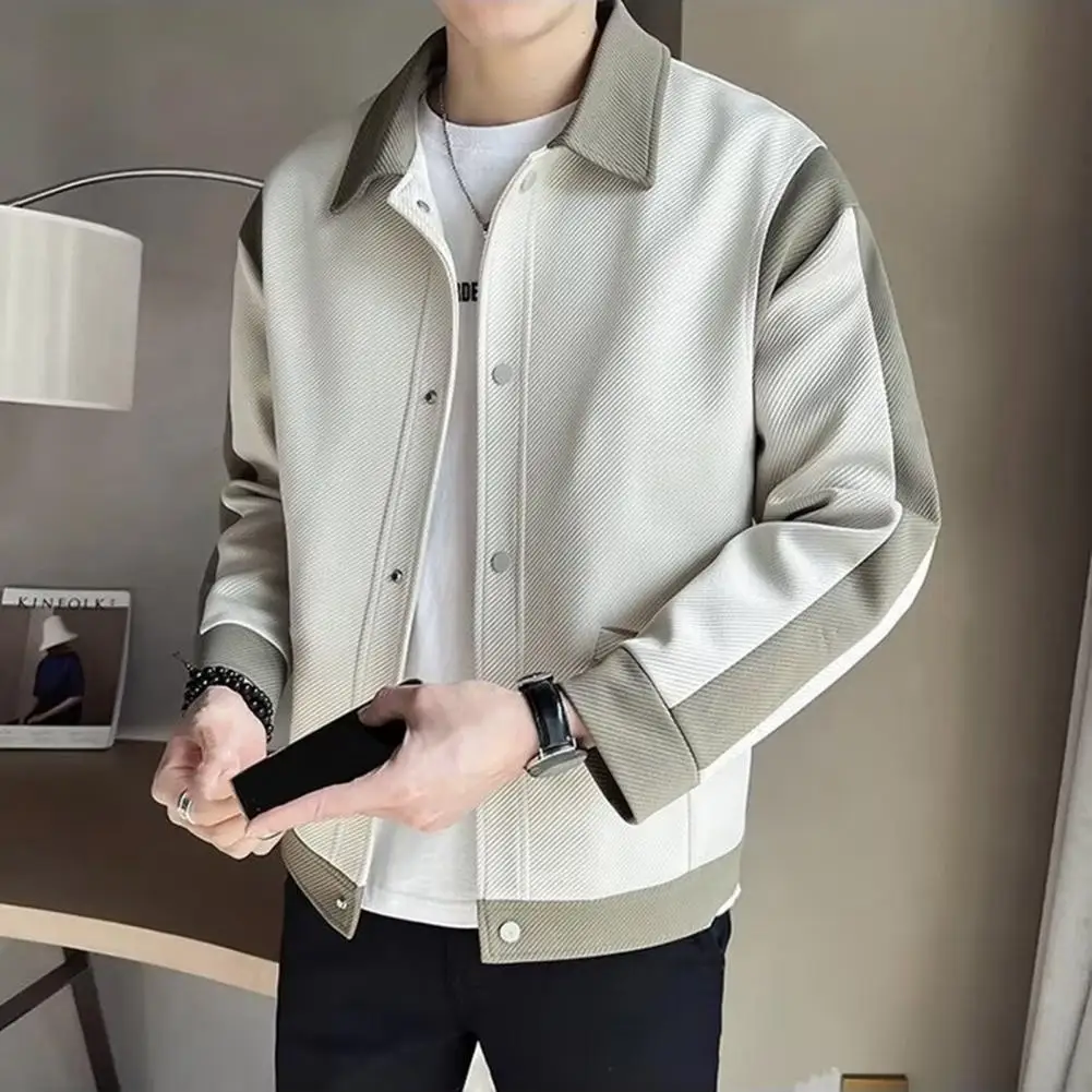 

Patchwork Color Jacket Coat Stylish Lapel Men's Jacket with Patchwork Design Button Closure Pockets Casual Outwear for Spring