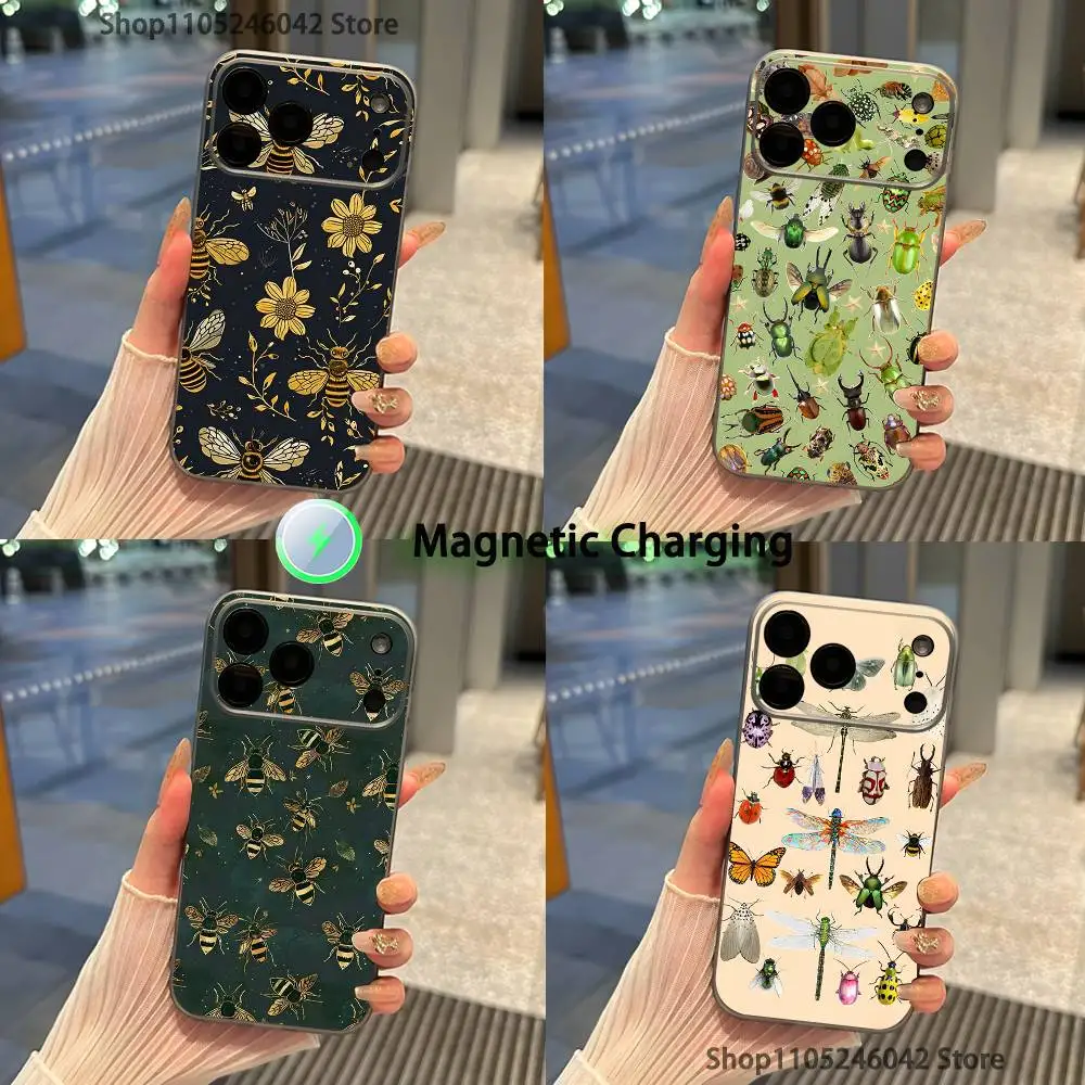 

Biology Art Bugs And Insects For iPhone 17,16,15,14,13,12,11,Pro,Max,Plus Magnetic Wireless Charging Transparent gray Phone Case