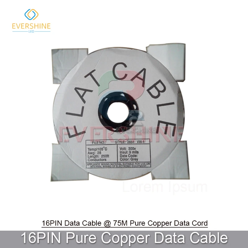 75M/Roll 16PIN Pure Copper Flat Data Cable Use for Single Color RGB Full Color LED Dispaly Screen Accessories