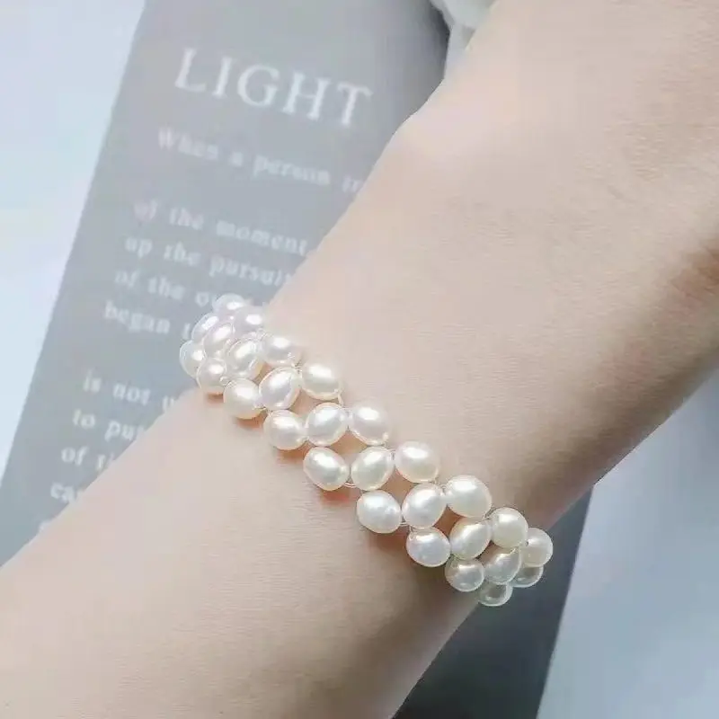 Bracelet en argent regardé 925 tissé à la main pour femme, véritable perle naturelle de la mer du Sud, fermoir en forme de riz, bijoux fins, livraison gratuite, 4mm-5mm