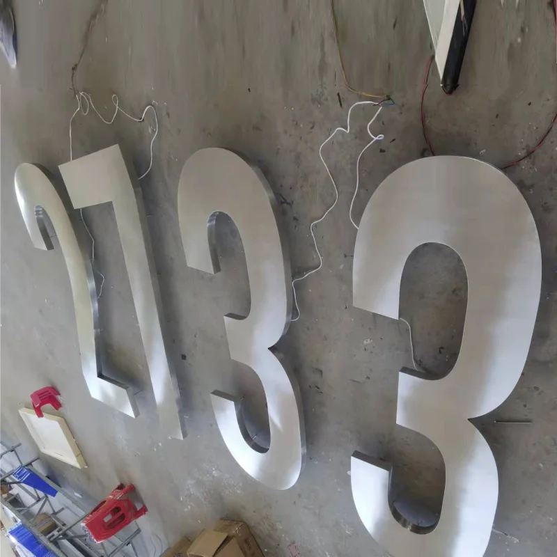 Custom made outdoor giant backlit stainless steel LED house numbers, big rear illuminated metal home digital numbers