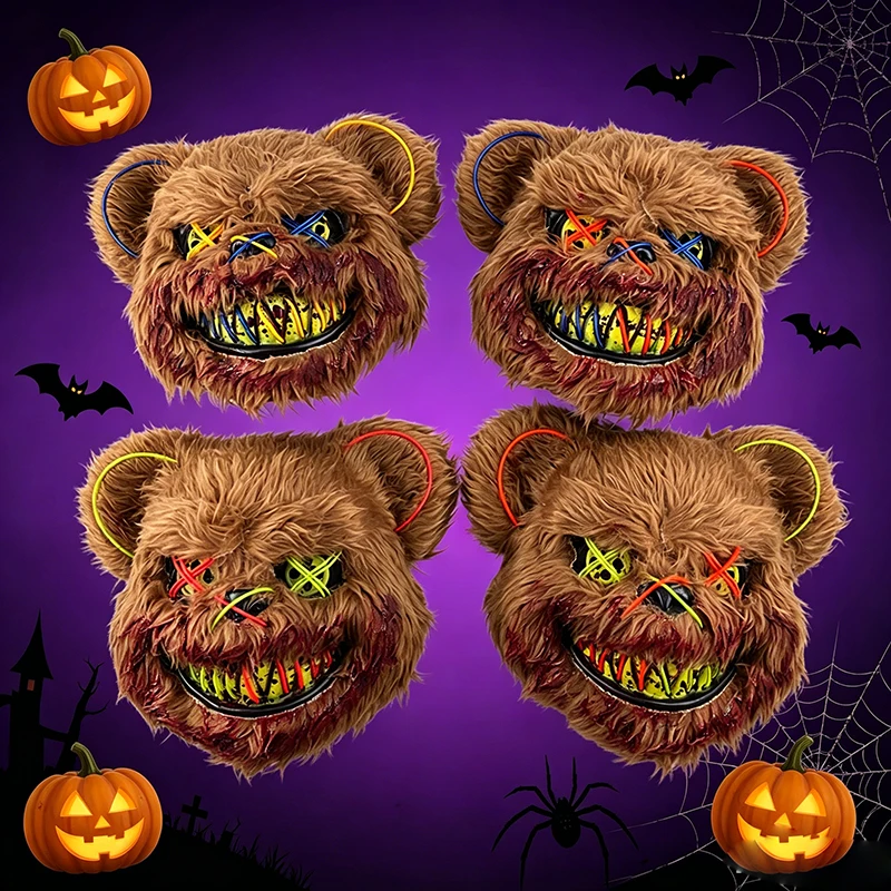 Mixed 2 Colors Neon Light Mask Brown Bear Similing Full Face Headgear Mask Adult Cosplay Props Glow In The Dark-image
