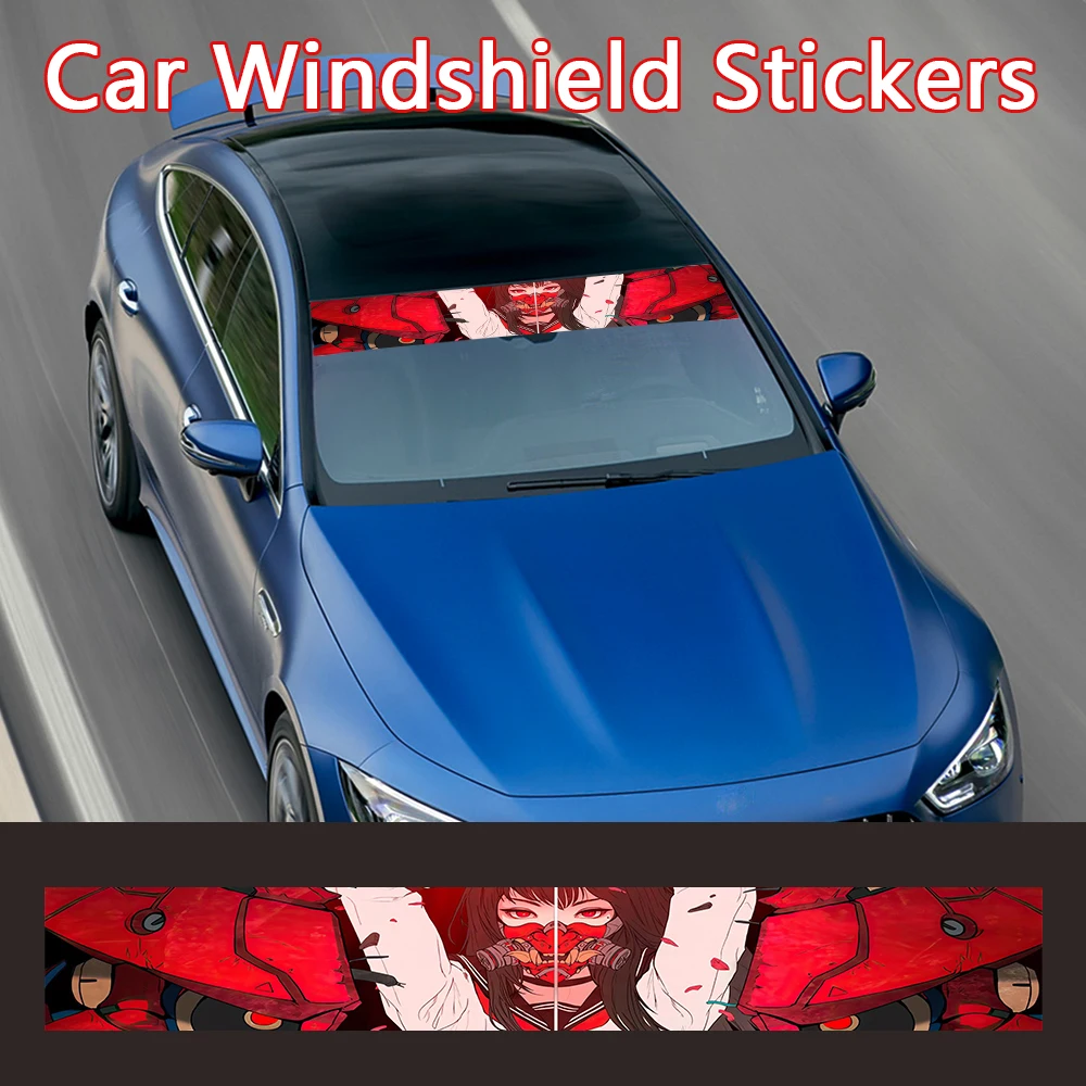 Autocollants de décoration de voiture Anime Cool Girl, autocollants créatifs de dessin animé stéréo 3D, autocollant de pare-brise avant de voiture, extérieur de voiture