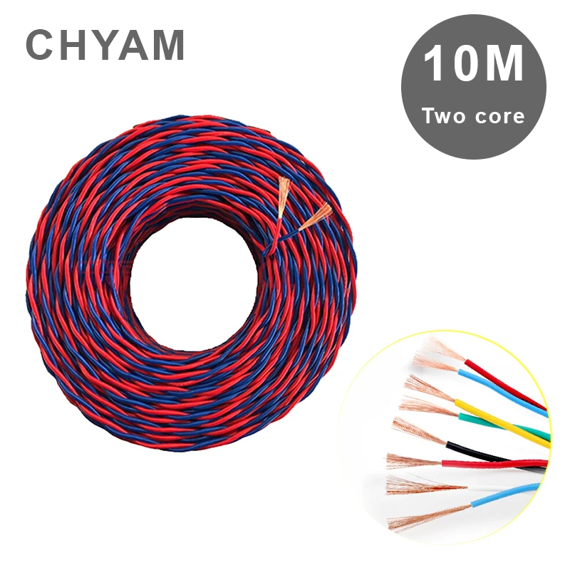 10 Meters Two Core Copper Wire PVC 0.5 / 0.75 / 1.0 Mm 2 Colors Square Lamp Wires Strand For Household RVS