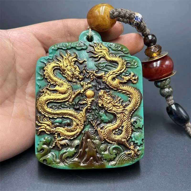 Turquoise gilt double dragon play beads palace eight banners token a film and television prop
