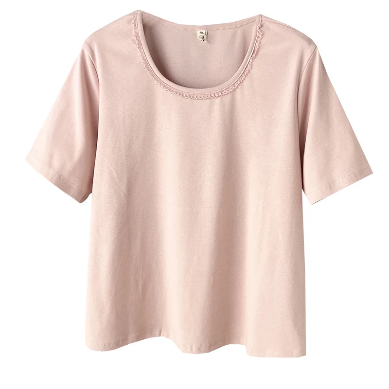 

Summer Style Of Plus Size Top Women's Wear With Bright Diamond Neckline Short Sleeve Tees 100KG Casual Stylish T-shirt 1029