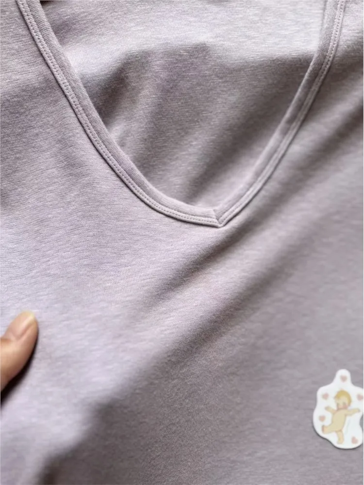 الأرجواني الخامس الرقبة القطن سليم تي شيرت المرأة الصيف الشارع الشهير الأساسية قصيرة الأكمام تيز الحلو لطيف نمط Preppy بلايز جديد بلايز