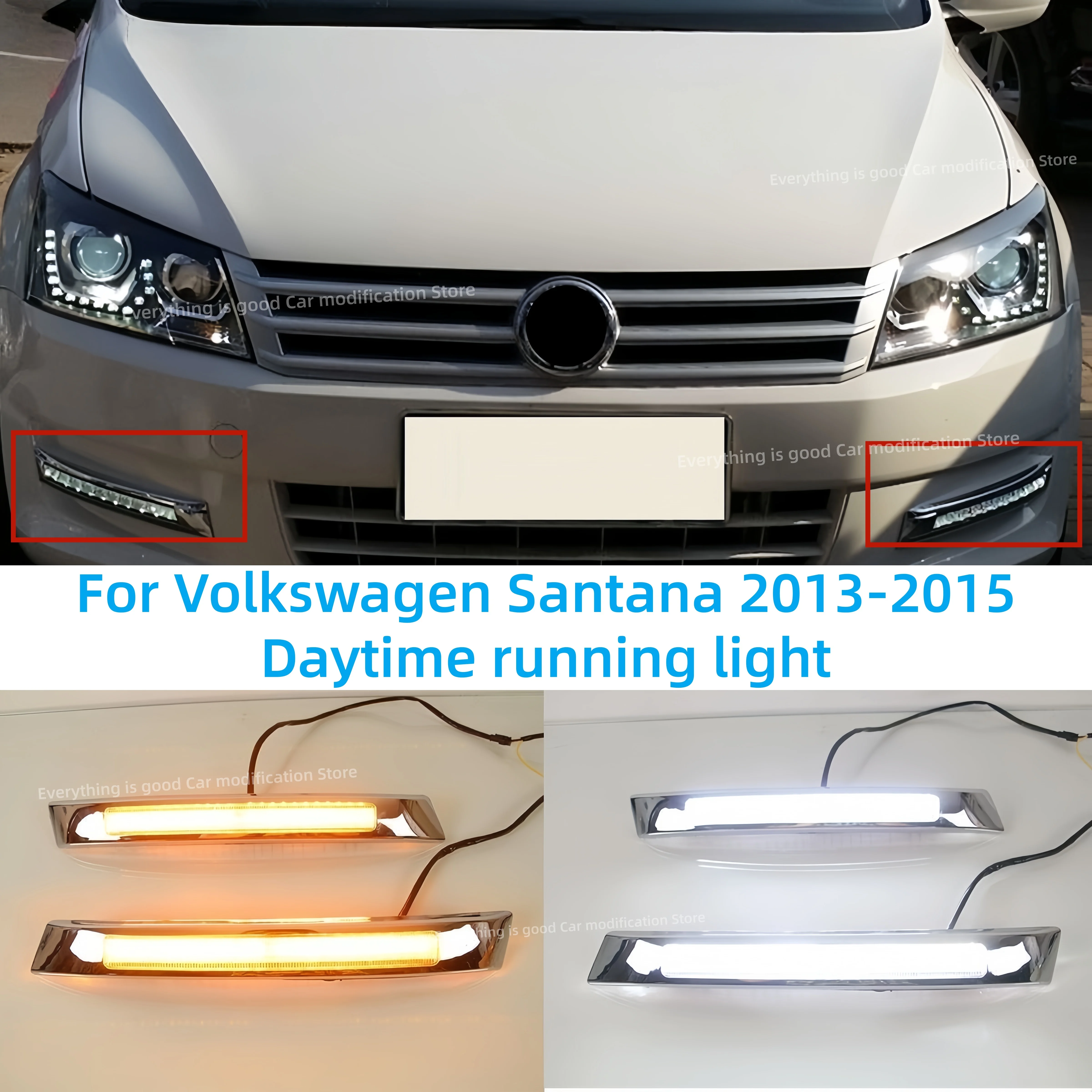 

For Volkswagen Santana 2013-2015 LED Daytime running light Modification Front fog light Driving light Two-color Automobile parts