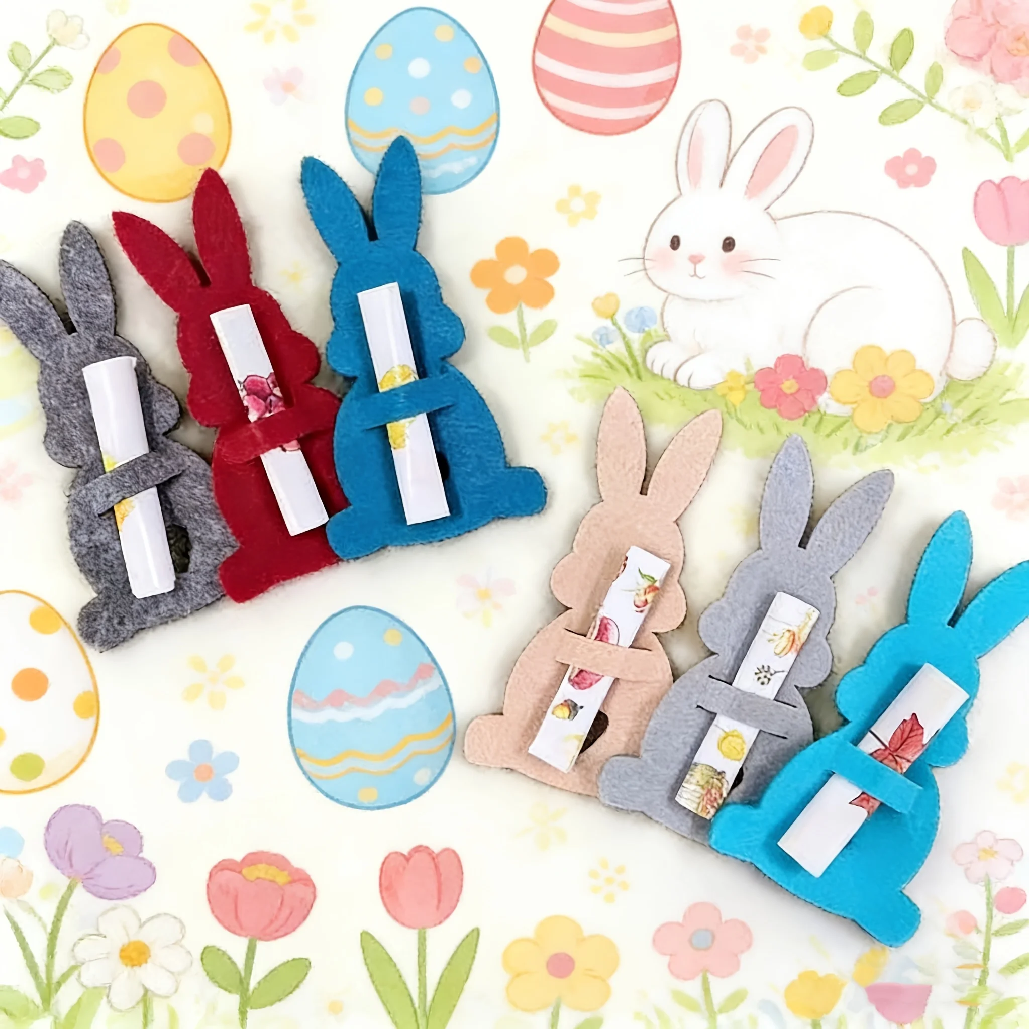 Gift for Her/Him 6pcs Easter Wallet Gift Set | Felt Easter Bunny Ornaments,6-Color Party Wallet Gift Bags,Holiday Party Supplies