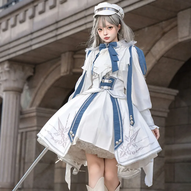 2026 New Lolita Long-sleeved Top Knight Style Suit Women Lolita High Quality Stand-up Neck Bow Long-sleeved Top+High Waist Skirt