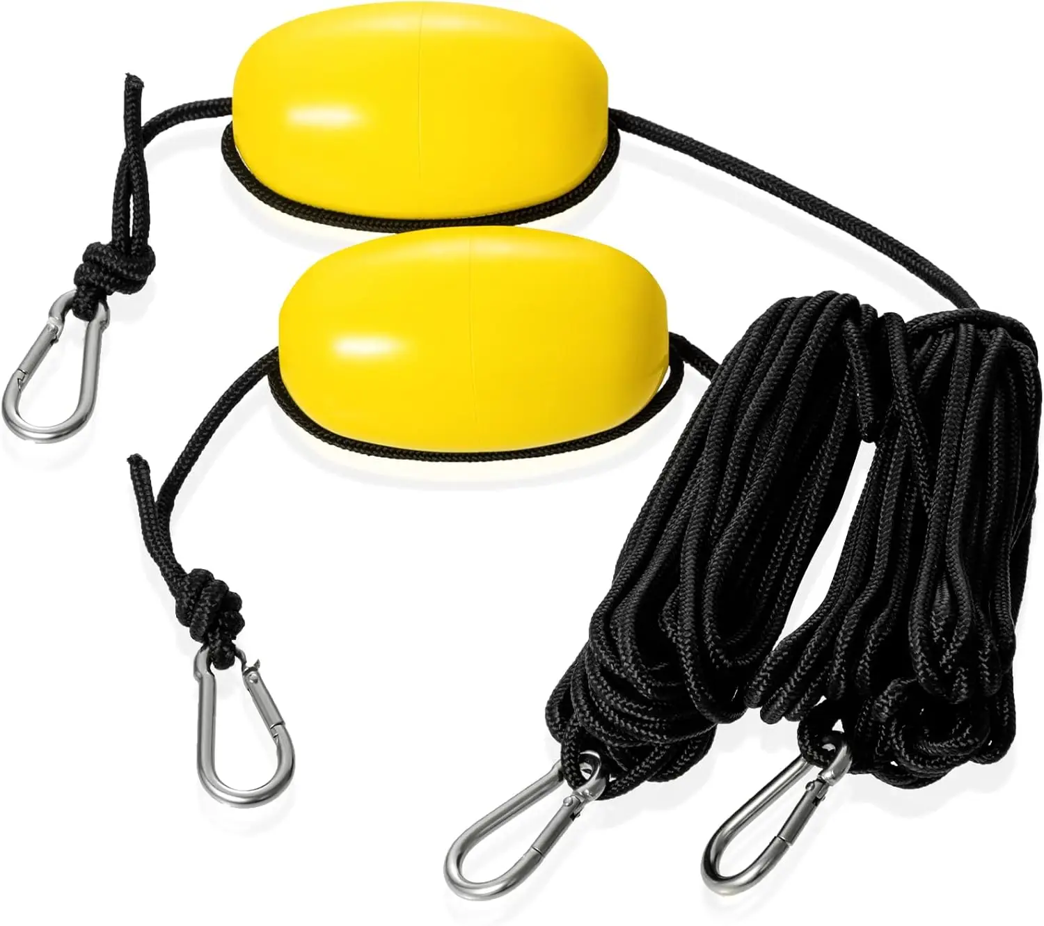 

33ft Marine Rope Tow Line with Buoy Ball & Stainless Steel Hook for Kayak Fishing Drift Anchor, Black/Yellow