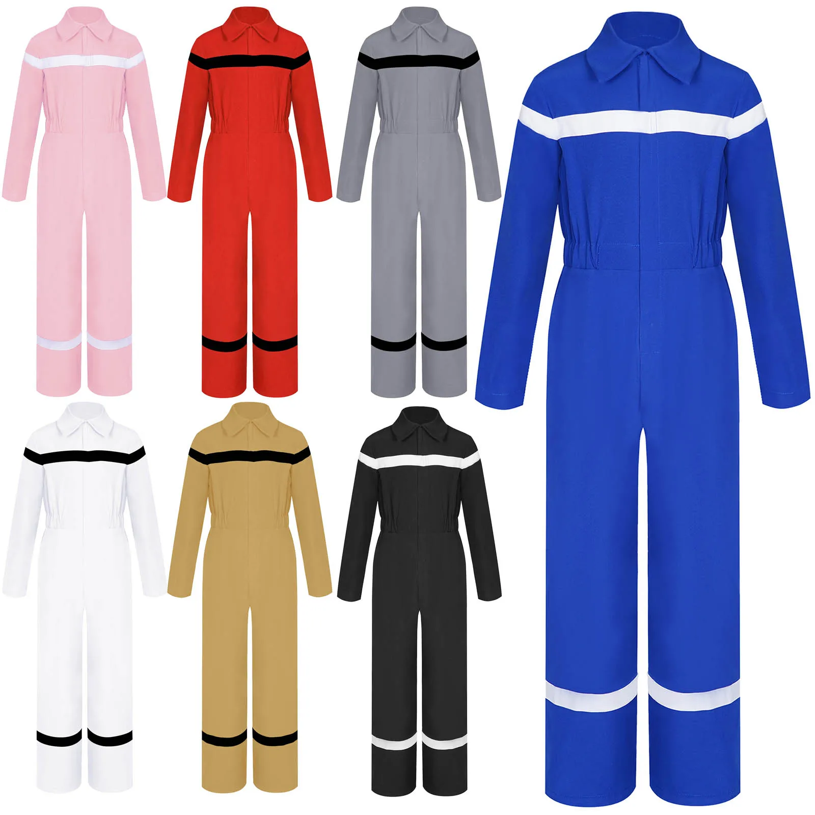 Kids Boys Cotton Long Sleeve Coveralls Jumpsuit Girls Wide Leg Mechanic Boilersuit Children Halloween Costume Dress Up