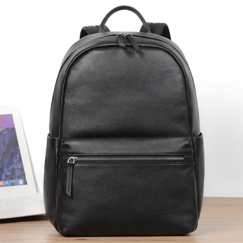 Brand Men Backpack Real Leather School Backpack Bag Fashion Waterproof Travel Bag Leather Book Bag Male 15.6inch Laptop Bags