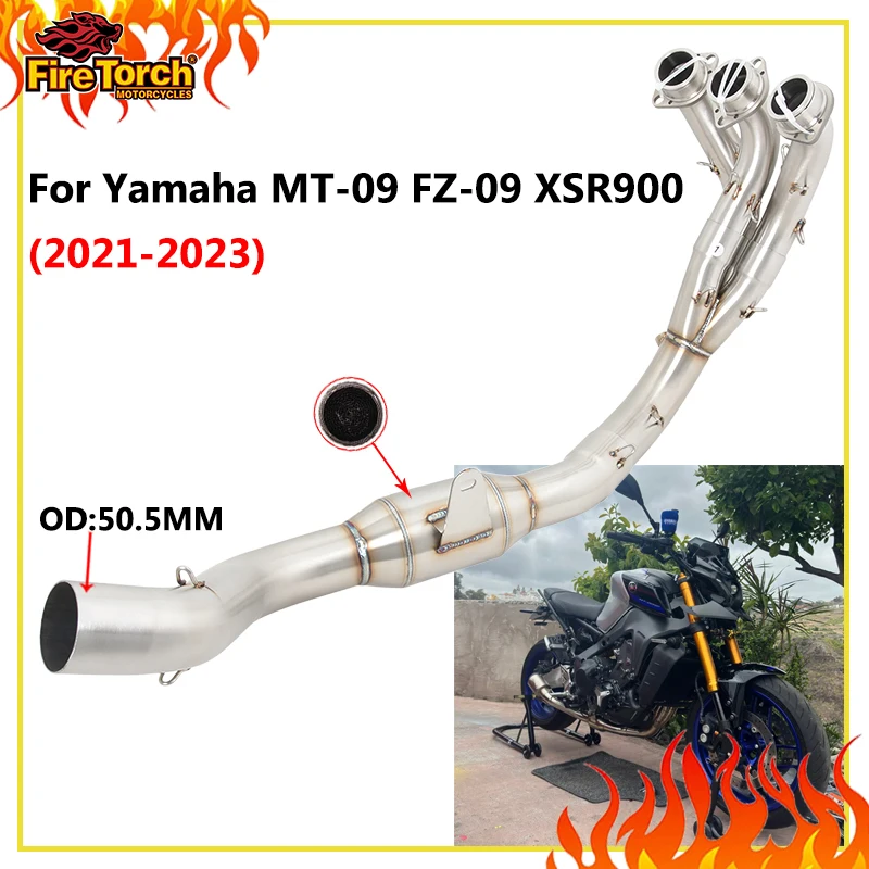 Slip-On-Auspuffanlage für Yamaha MT-09 MT09 FZ09 XSR900 2021 - 2023 Motorrad-Auspuffsysteme, modifiziertes vorderes Verbindungsrohr, Moto-Schalldämpfer