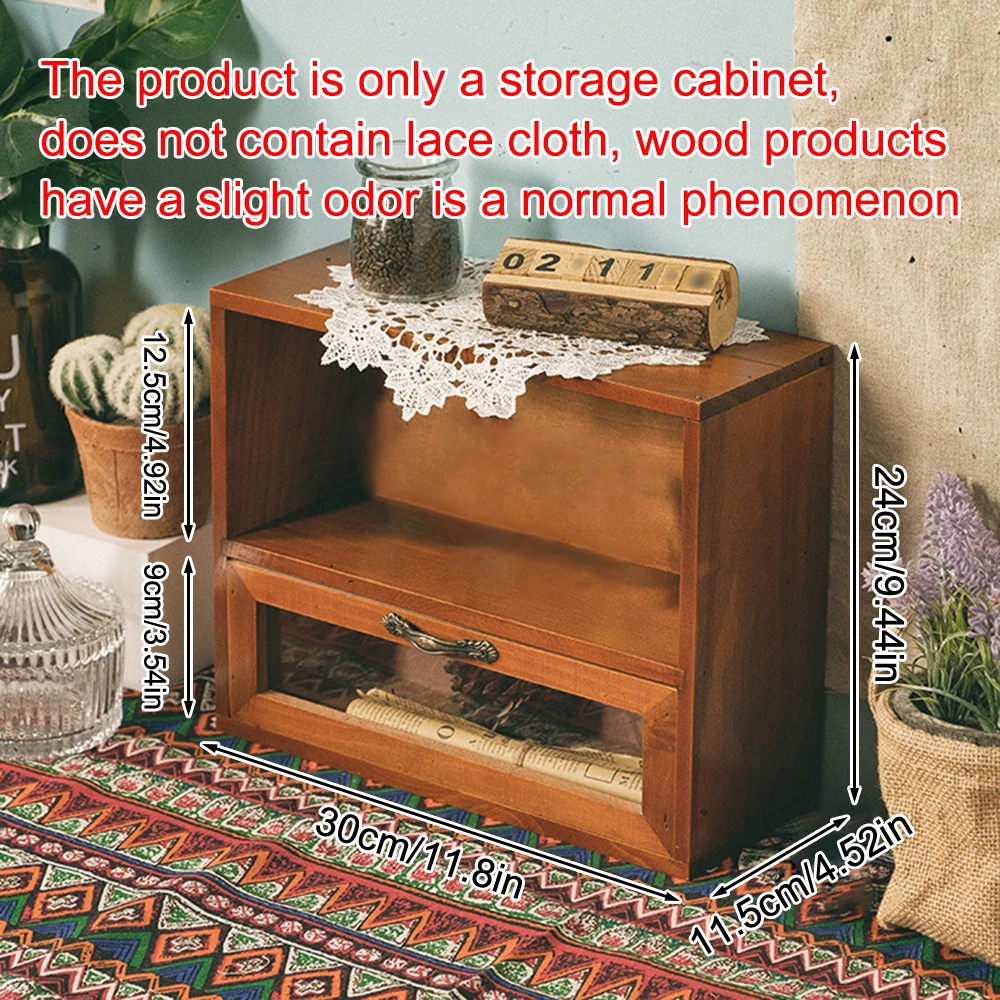 1 قطعة الخشب الصلب خمر باب مزدوج عرض خزانة النثرية مستحضرات التجميل درج صندوق تخزين مكتبي خشبي #5