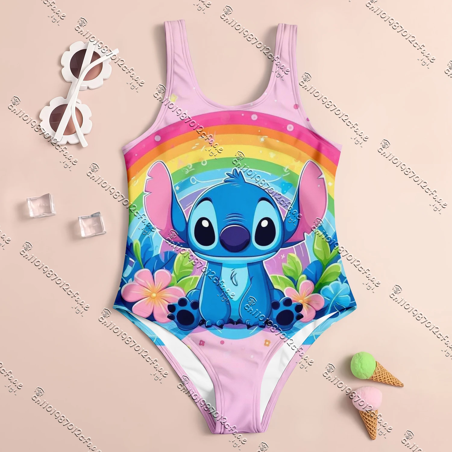 

25 MINISO rainbow Stitch 3D print one-piece swimsuit summer girls women's swimsuit breathable quick-drying seaside clothing