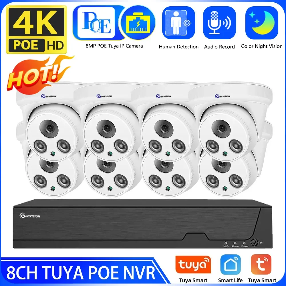 

Tuya Smart Life Home 8.0MP 4K 8CH 8MP Waterproof Audio POE Security IP Camera System With TuyaSmart APP Control Color Night Set