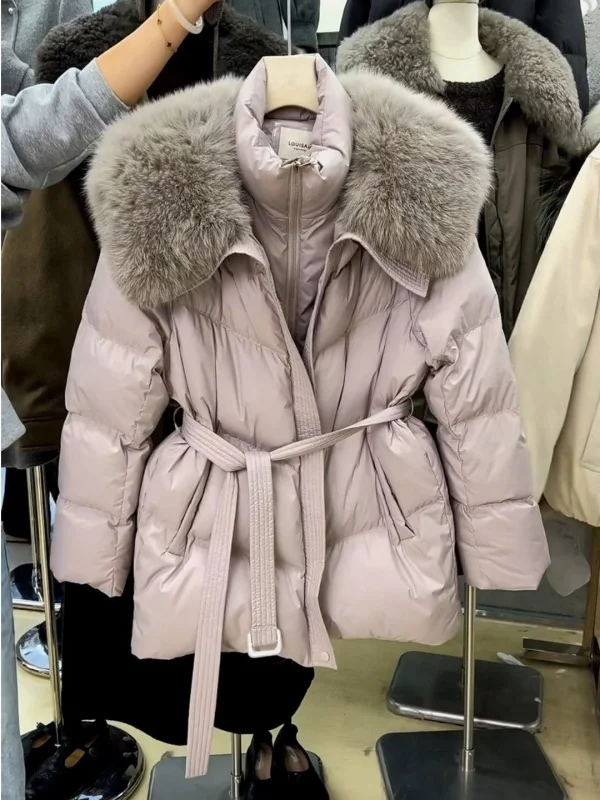 Trendy Winter Cotton Jacket Women's Mid-Length Slimming Waist Design Large Fur Collar Unique Personality Korean Style Commute