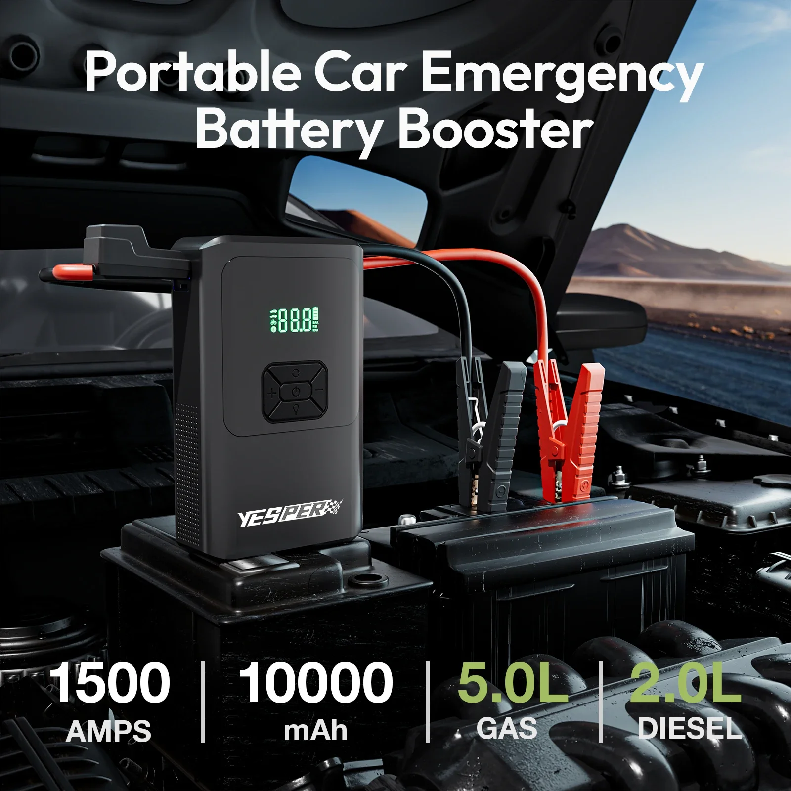 Yesper Jump Starter Air Compressor 1500A Power Bank Portable Battery For Car Emergency Booster Starting Device