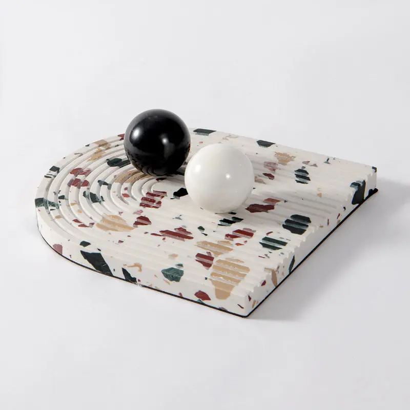 Minimalist modern light luxury black marble oval tray ornament model house sales office soft decoration