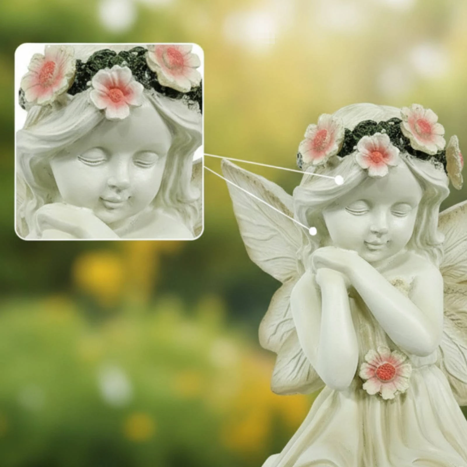 Solar Garden Angel Statue Light-up Garden Angel with Solar Panel Statue with LEDs Weather Resistant Long-Lasting for Flower Bed