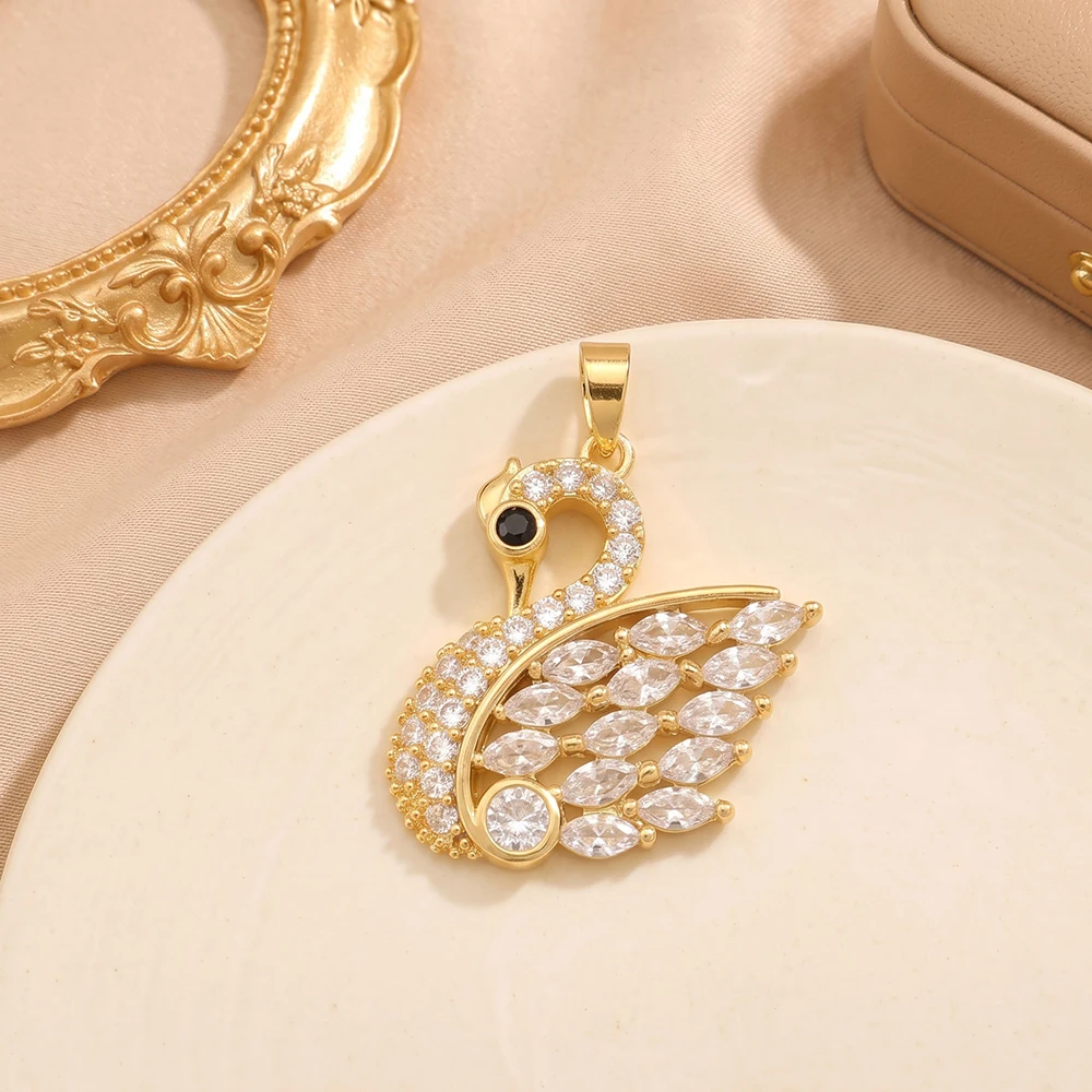 10pcs/lot Jewelry Accessory  Copper Solid Two Color Zircon Swan Shaped DIY Charms Pendants For Earring Necklace