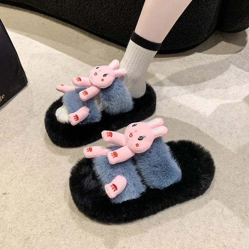 

Women's Furry Slippers Office Outer Wear Thick Bottom Frog Fashion Cotton Slippers House Slippers Soft Slipper Socks Woman Men