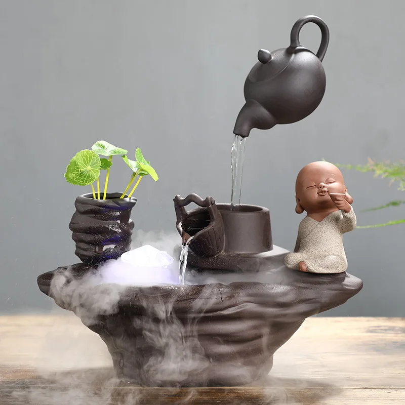 Home desktop small living room fish tank running water TV cabinet fountain humidifier creative gift ceramic lucky ornament
