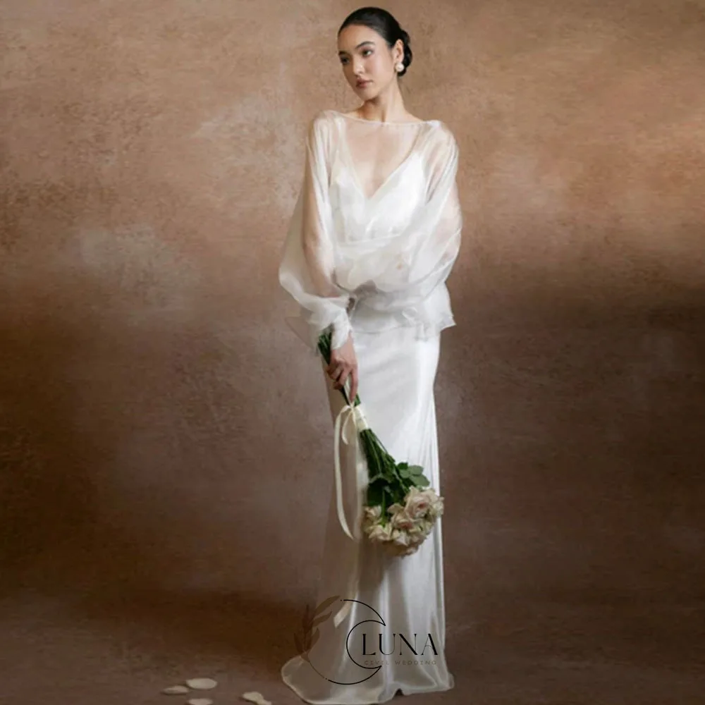 Luna Maßgeschneiderte Luxuriöse Romantische Hochzeitskleider Damen Seiden-Organza Meerjungfrau-Brautkleid Vestido De Novia