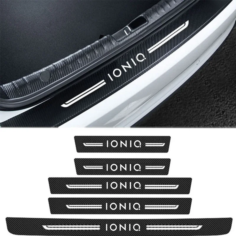 Carbon Fiber Car Door Threshold Stickers Tape For Hyundai IONIQ Logo Trunk Sill Protective Film Waterproof Decals Accessories