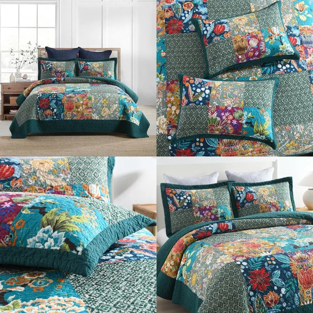 

Двусторонний комплект хлопковых одеял с винтажным цветочным узором бирюзового цвета для осенних снов