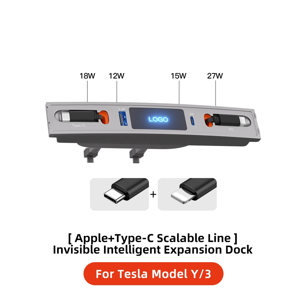 

YZ For Tesla Model 3 Y 2023 27W Quick Charger USB Shunt Hub Intelligent Docking Station Car Adapter Powered Splitter Extension