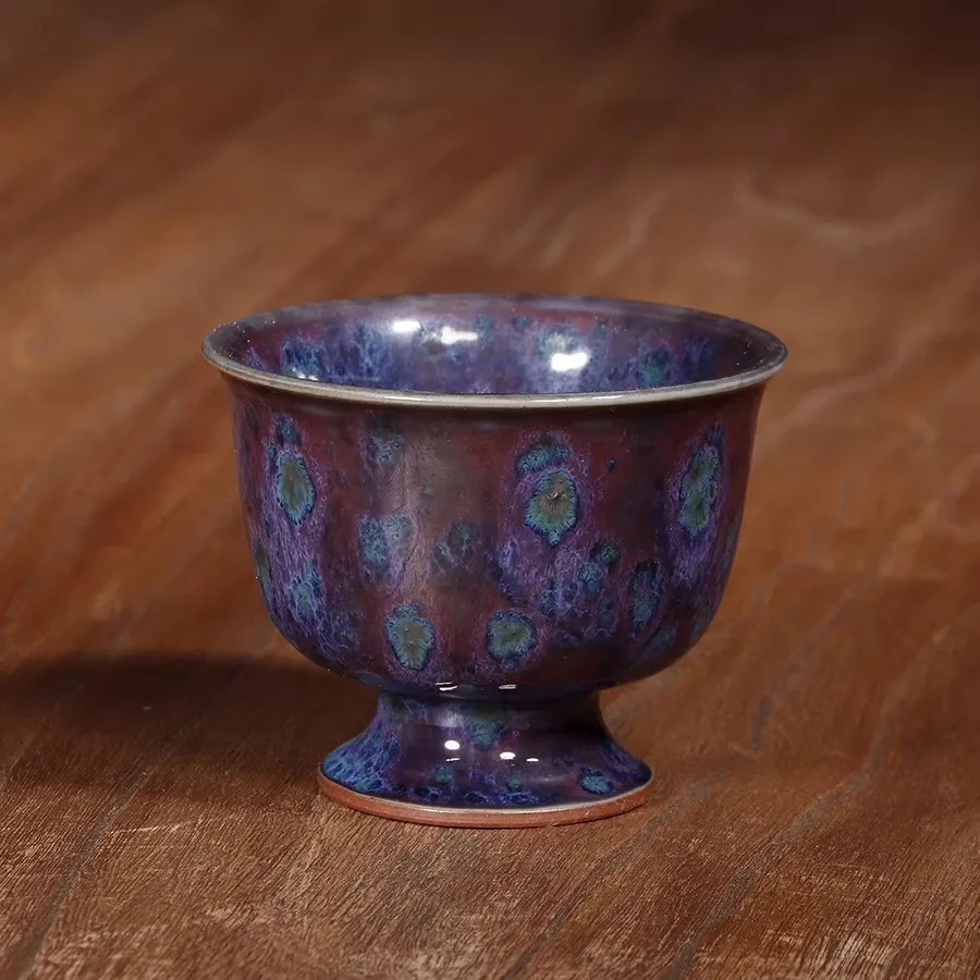 

Фарфоровая чашка Jun Porcelain «Приход Феникса» с глазурью «Хвост Феникса», на высокой ножке, ручной работы, для владельца, обожженная в угольной печи, с эффектом трансформации.