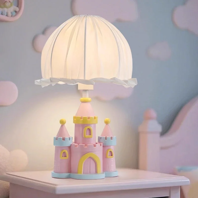 Kids Table Lamp Cartoon Resin Desk Lamp Girl Bedroom Decor Soft Fabric Shade Night Light Children Room Bedside Lighting
