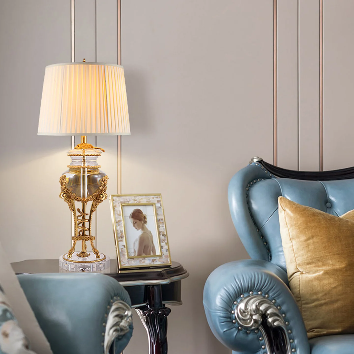 French Elegant Indoor Villa Living Room Brass Table Lamp Dining Room Bedroom Luxury Crystal Mood Desk Light