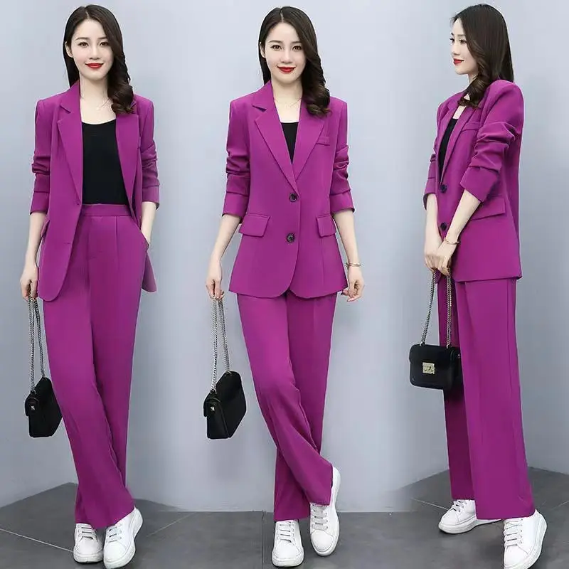 Women\'s Set 2023 Spring and Autumn New Korean Version Small Fragrant Suit Professional Royal Sister Wide Leg Pants Two Piece Set