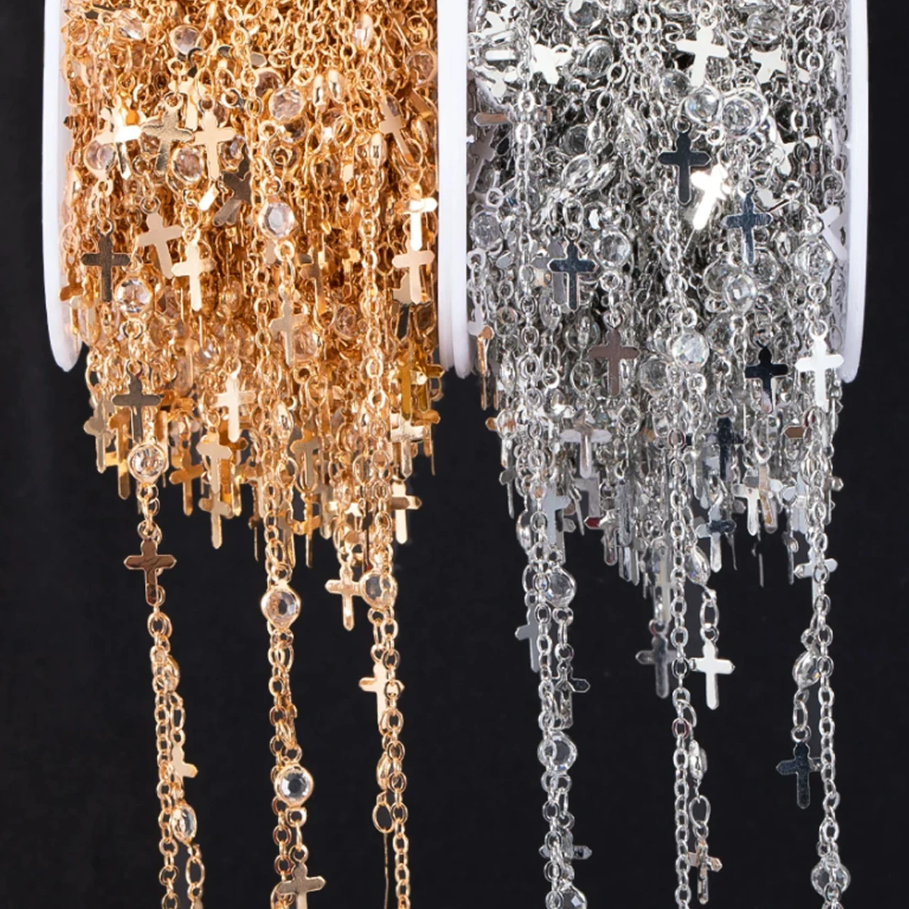 Gun Black Cross Antique Style Hair Accessories Headwear Chain Tassel Diamond Chain Rhinestone Chain DIY Necklace Accessories